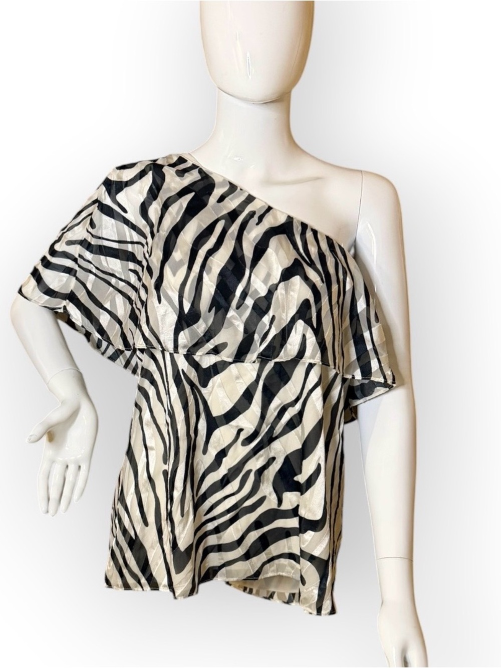 White House Black Market One-Shoulder Zebra Print Top - Black & White